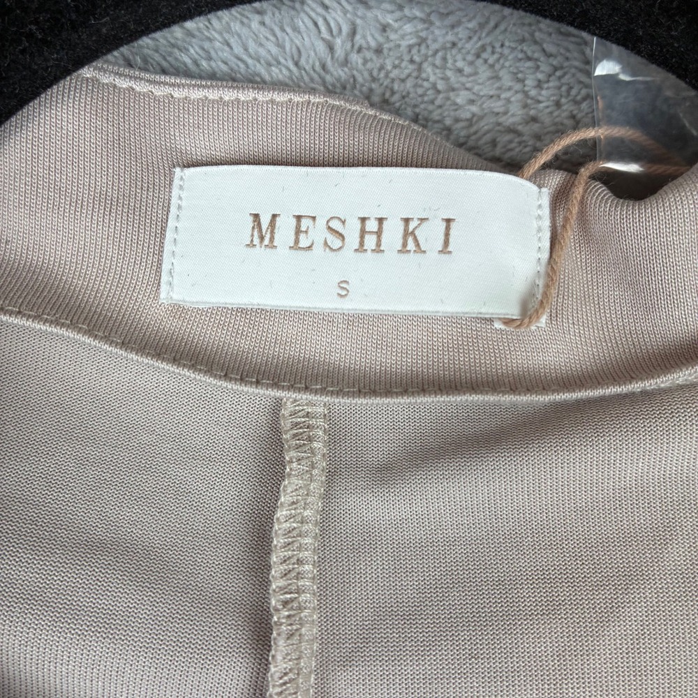 NWT Meshki Anders Dress Women S Taupe Button Front Midi Quiet Luxury Minimalist - Picture 8 of 11